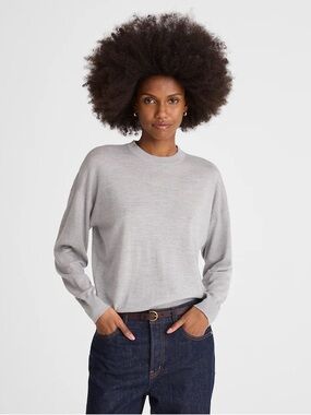 Madewell Drop-Shoulder Sweater in Merino Wool light heather gray Size L NWOT